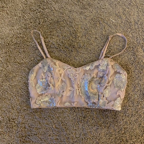 Forever 21 Tops - Girly Light Pink/Silver Crop Top